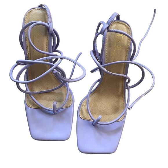 Lot of 2 Olivia Fargiano Heels Square Toe Strappy Lace Up Black and Purple 8 - Picture 2 of 8